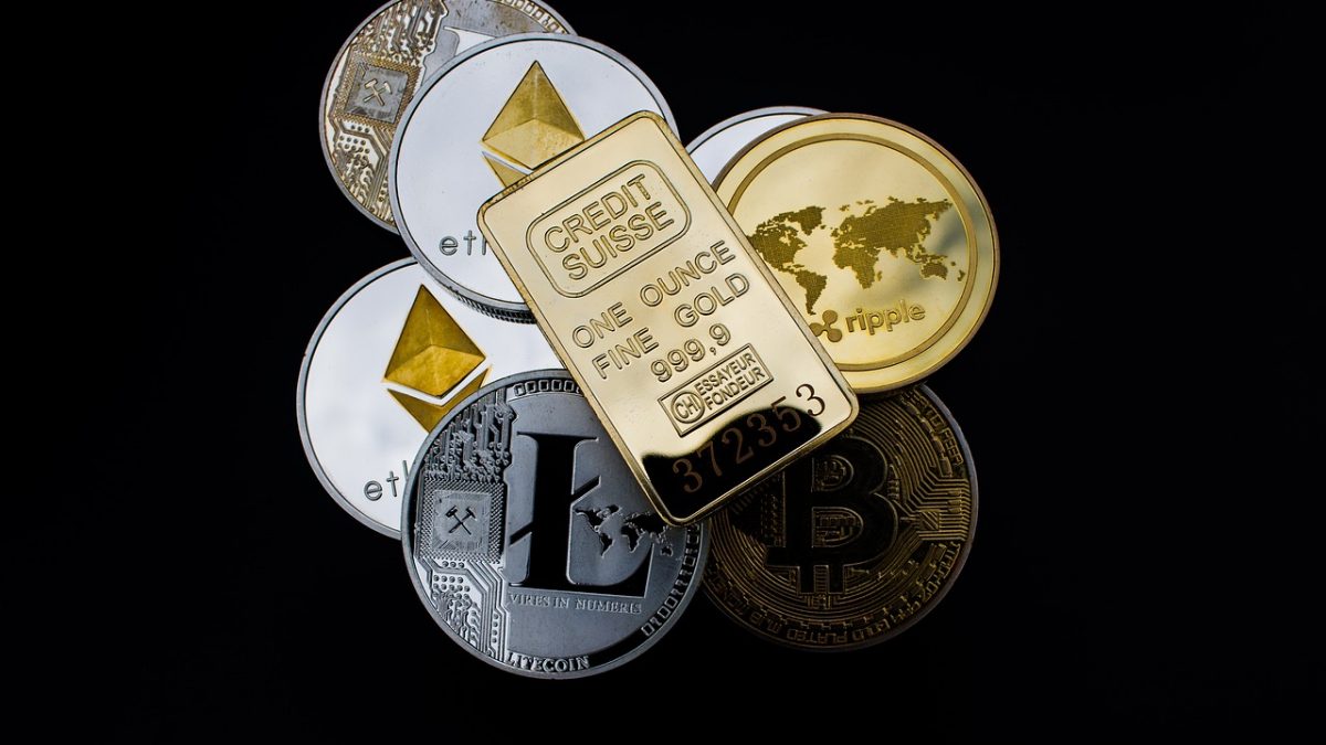 cryptocurrency, gold bar, concept